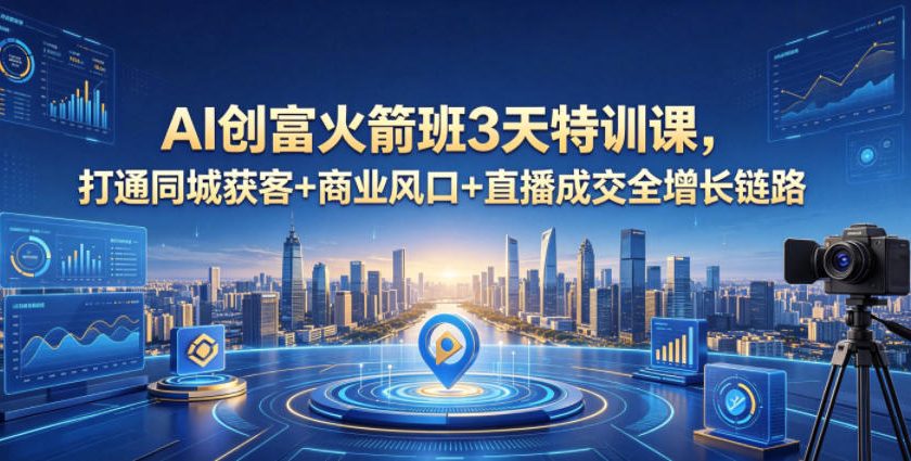 AI创富火箭班3天特训课，打通同城获客+商业风口+直播成交全增长链路，2026年4月新课-优优云网创