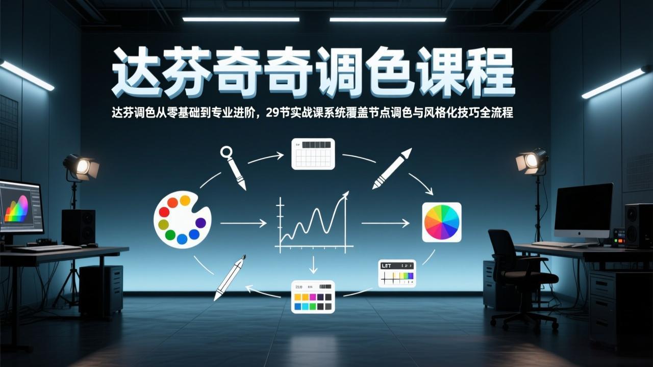 达芬奇调色从零基础到专业进阶,29节实战课系统覆盖节点调色与风格化技巧全流程-优优云网创