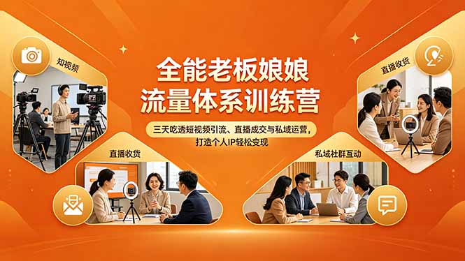 全能老板娘流量体系训练营,三天吃透短视频引流、直播成交与私域运营,打造个人IP轻松变现-优优云网创